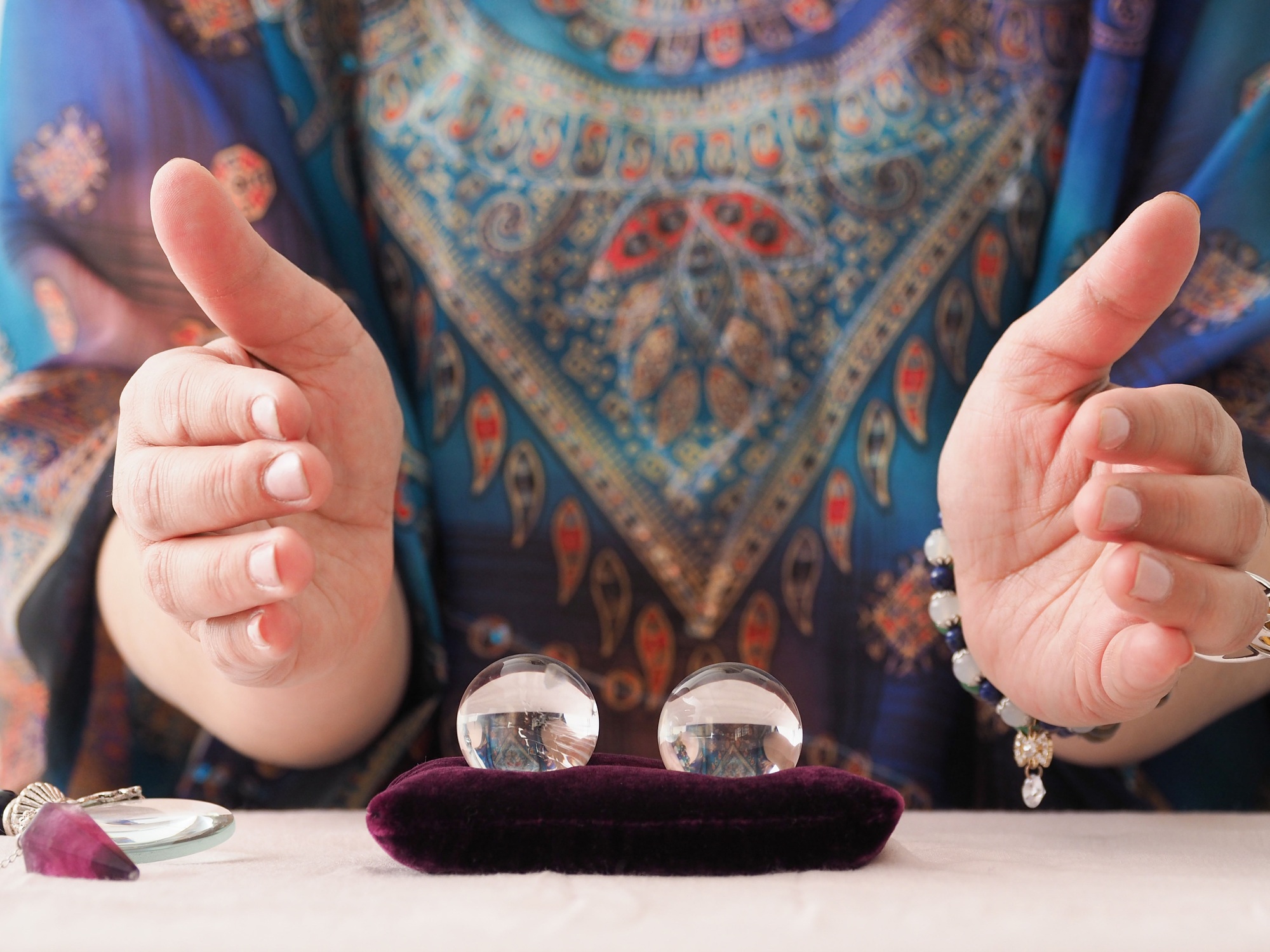 Japanese woman healing with crystal